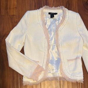 Vintage White and Baby Pink Silk Trim Blazer Jacket